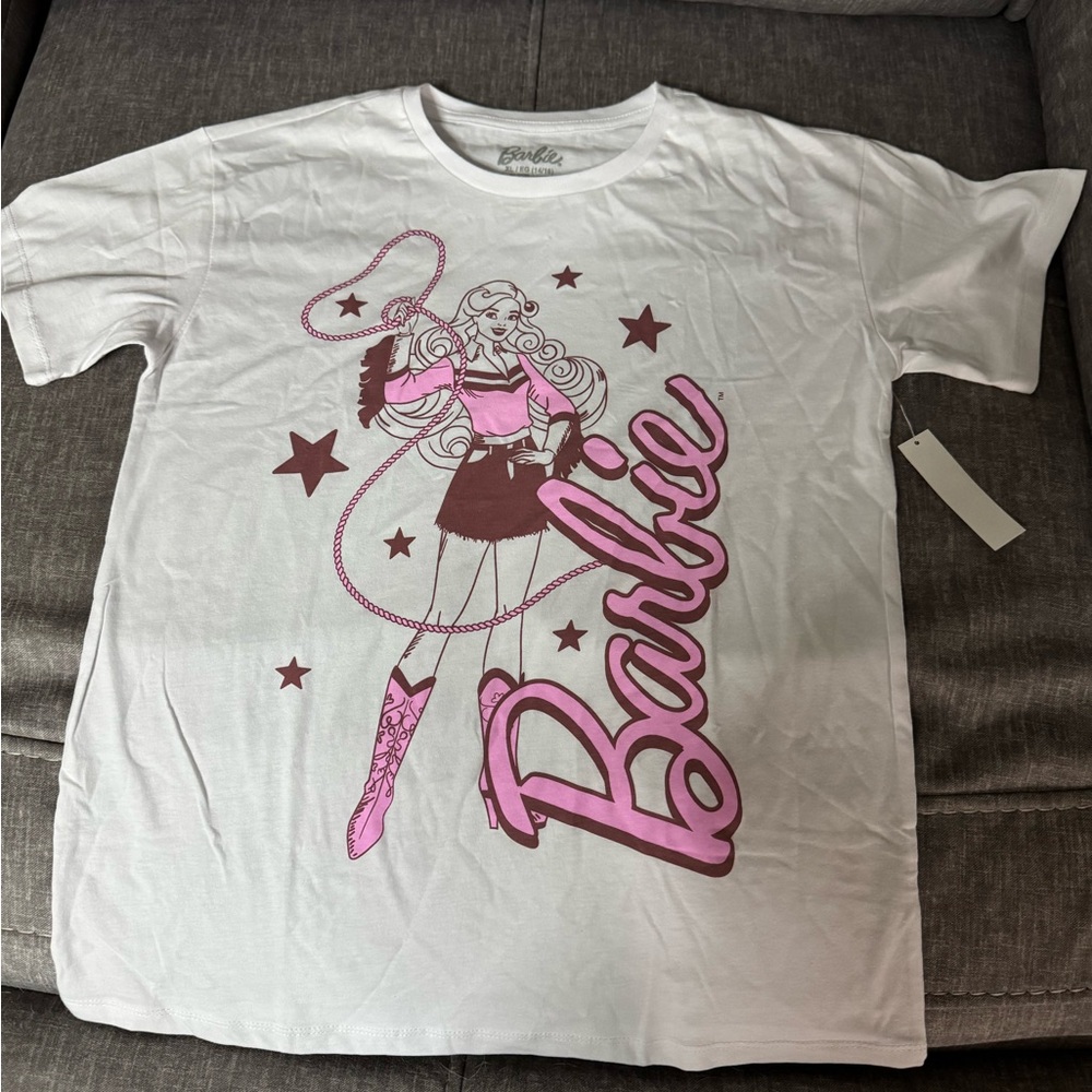 Barbie White Tee with Pink and Dark Pink Cowgirl Graphic